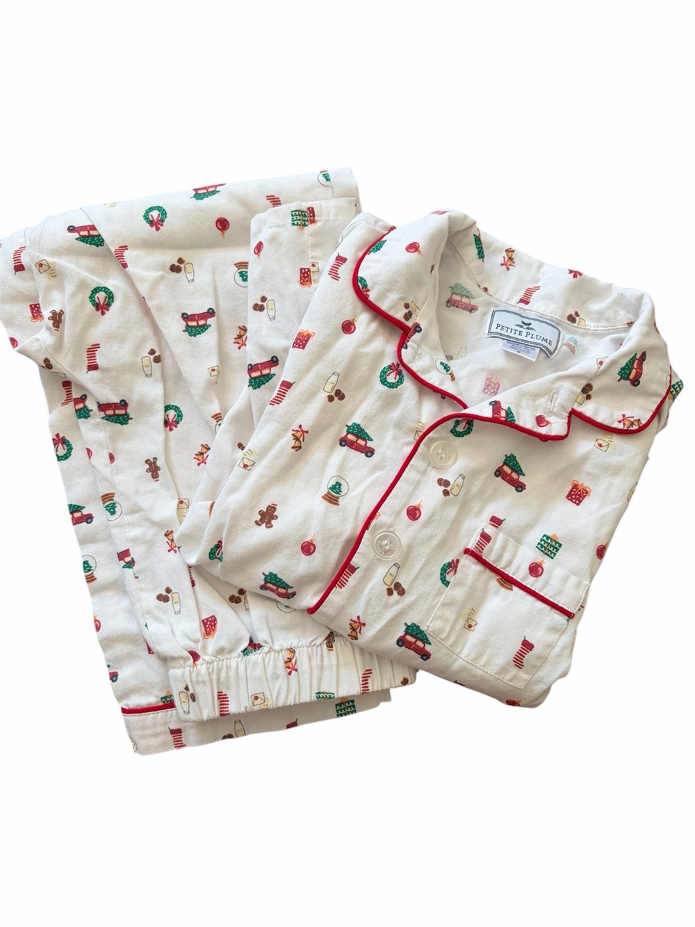 Petite Plume Cream Kids Holiday Pajama Set with Red Trim